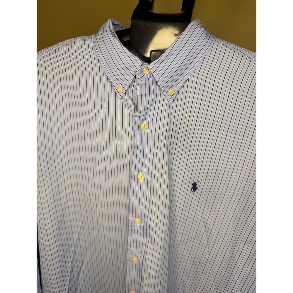 Polo Ralph Lauren Mens Striped Button Down Shirt Blue Long Sleeve 17.5 34/35